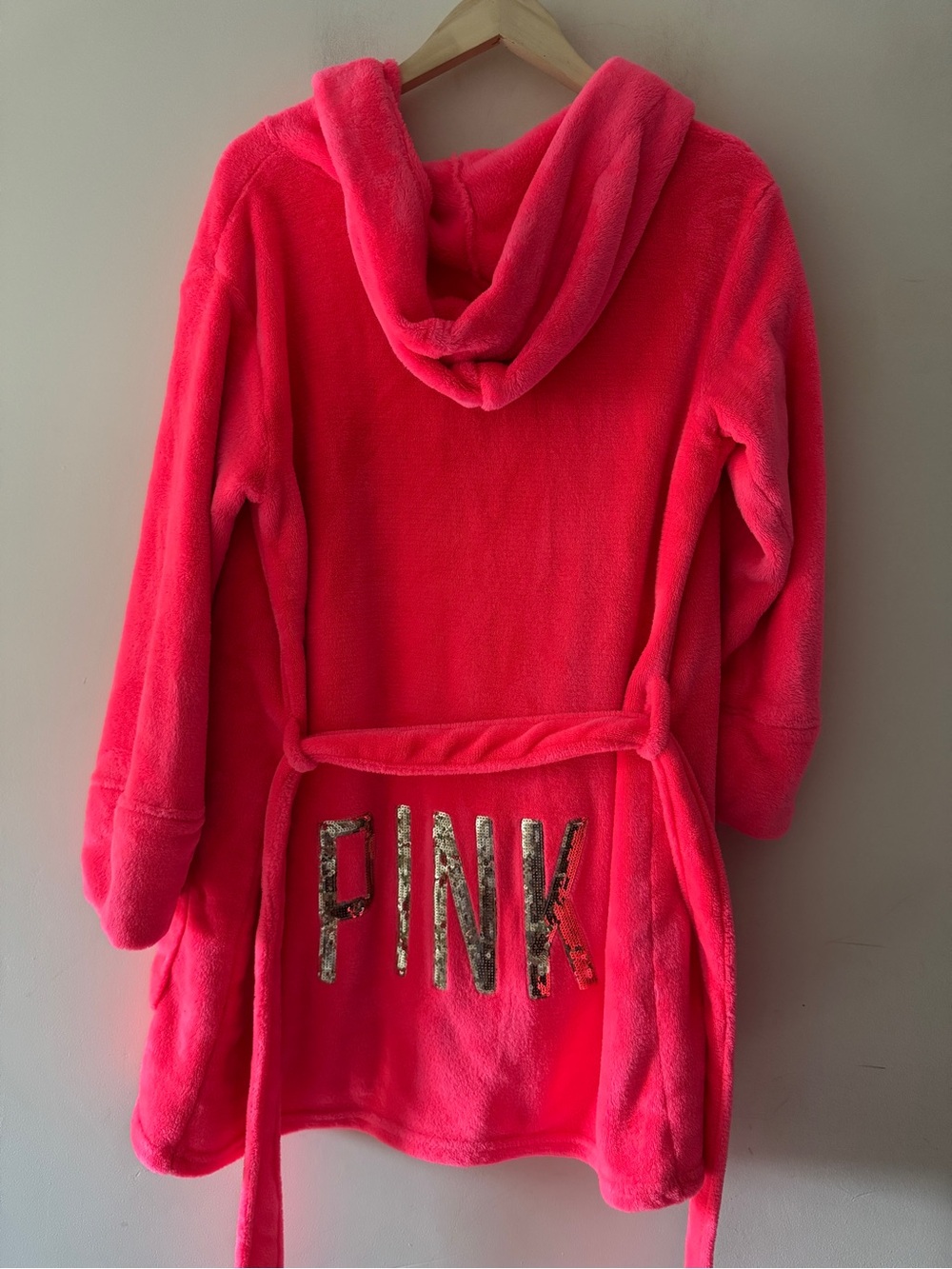 PINK Victoria’s Secret Neon Pink Plush Bling Sequin Tie Bathrobe